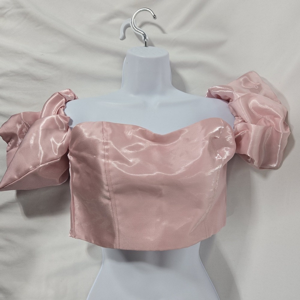 Forever 21 Cropped Pink Structured Taffeta Top | Size Small